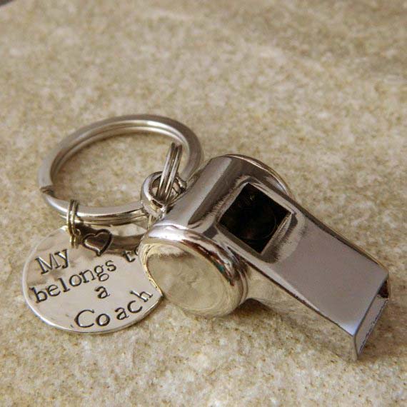 My Heart Belongs to a Coach Handstamped Keychain with Large Whistle